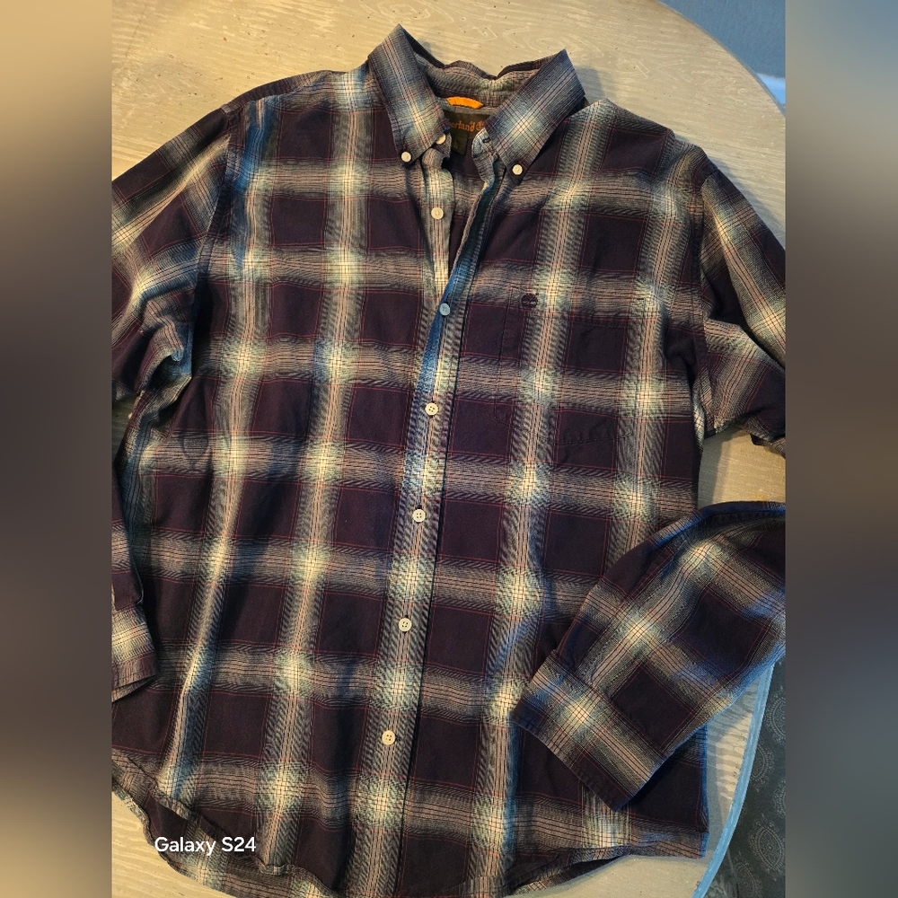 Mens Sz L Plaid Shirt Timberland 100% Cotton